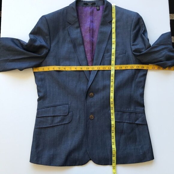 TED BAKER Blue Wool/Linen 2-Piece Jacket & Pant Suit Purple Lining 40 Reg 34x28 - Picture 13 of 16